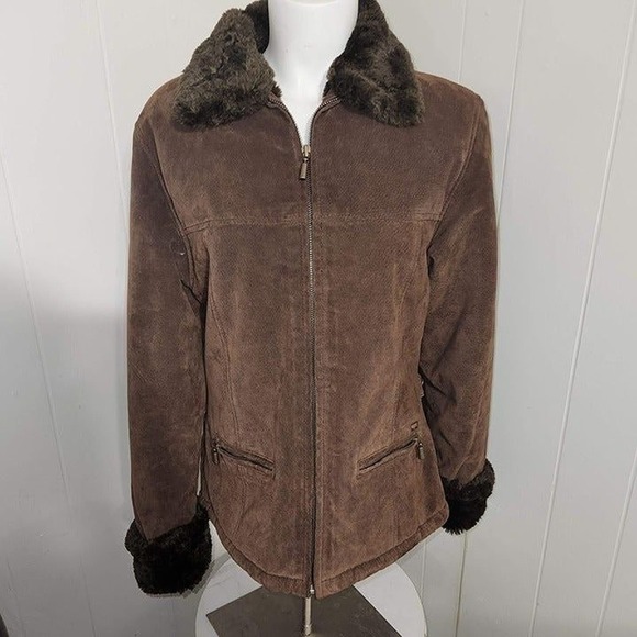 Vintage Authentic GUESS 100% Leather Suede Jacket Faux Fur Lining Y2K MediumccX - Picture 9 of 12